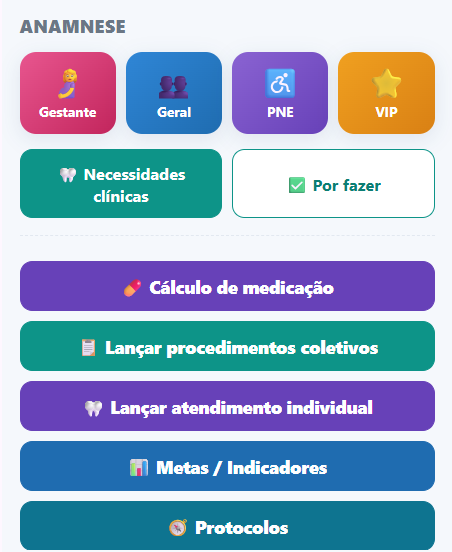 AgilizaSUS Odonto: menu de anamnese por perfil